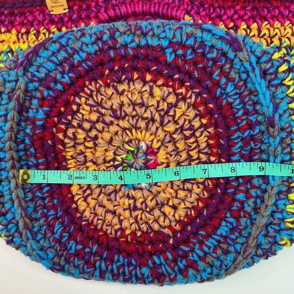 Handcrafted Multicolor Crochet Scrap Woven Tote Bag Basket Storage Handmade Knit